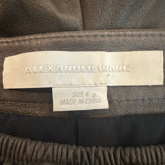 Alexander Wang Brown Lamb Leather Shorts Elastic Drawstring sz 4 EUC - Picture 4 of 5